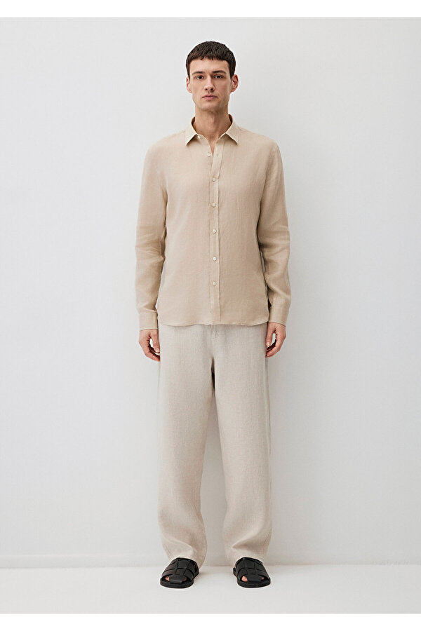 Bej Keten Gömlek Slim Fit / Dar Kesim 0211466-70004