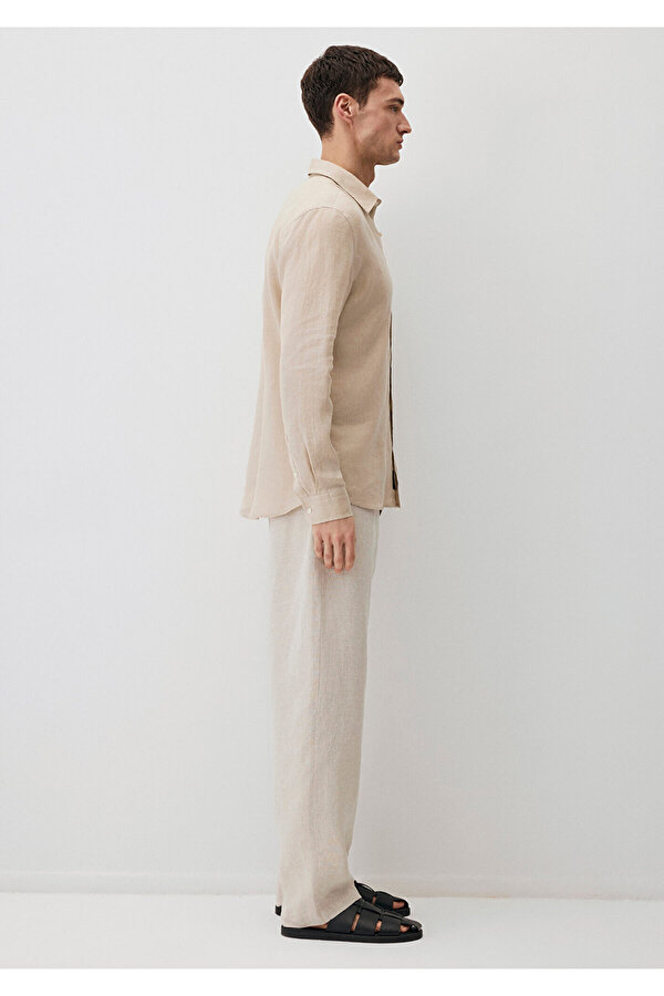 Bej Keten Gömlek Slim Fit / Dar Kesim 0211466-70004