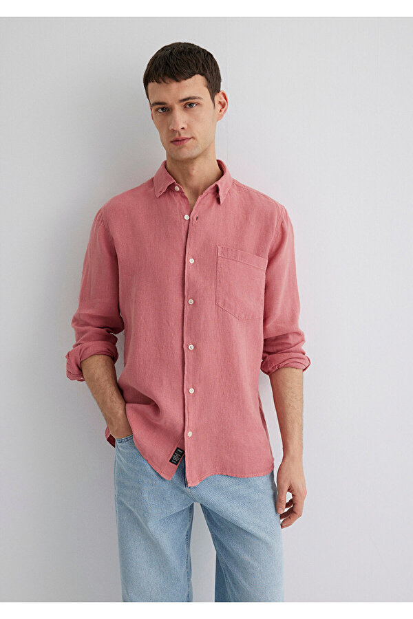 Pembe Keten Gömlek Regular Fit / Normal Kesim 0211472-71104
