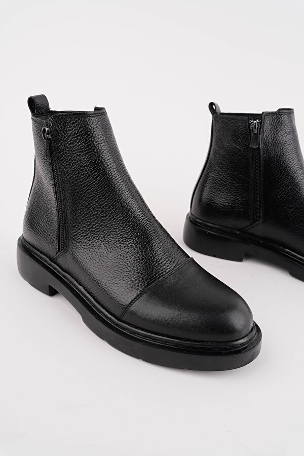 DRAKO Hakiki Deri Çift Fermuarlı Erkek Kışlık Chelsea Bot