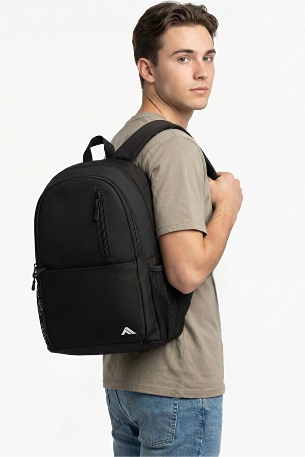 nil-06 Unisex Çok Gözlü Geniş Hacimli Terletmeyen Ortopedik Sırt Destekli Lise Ortaokul İlkokul Okul Çantası SİYAH