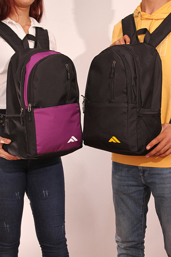 nil-06 Unisex Çok Gözlü Geniş Hacimli Terletmeyen Ortopedik Sırt Destekli Lise Ortaokul İlkokul Okul Çantası SİYAH