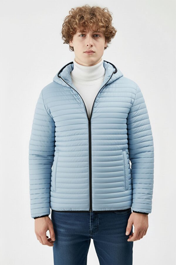 İçi Astarlı Cepli Kapüşonlu Jel Elyaf Su ve Rüzgar Geçirmez Şişme Kışlık Erkek Mont