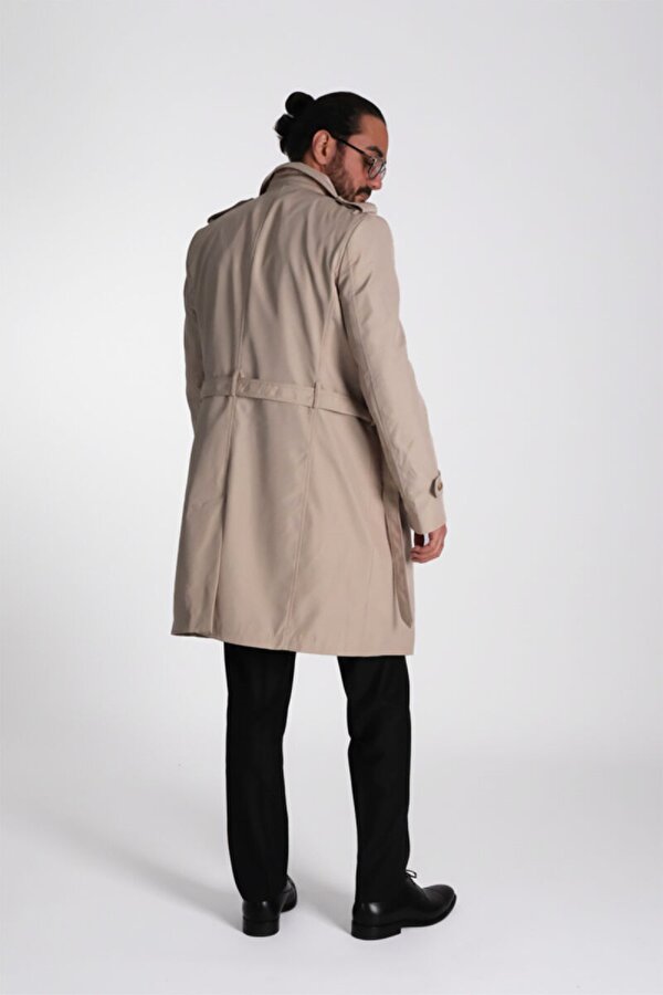 Regular Fit Kruvaze Kapama Kemerli Apoletli Uzun Trençkot