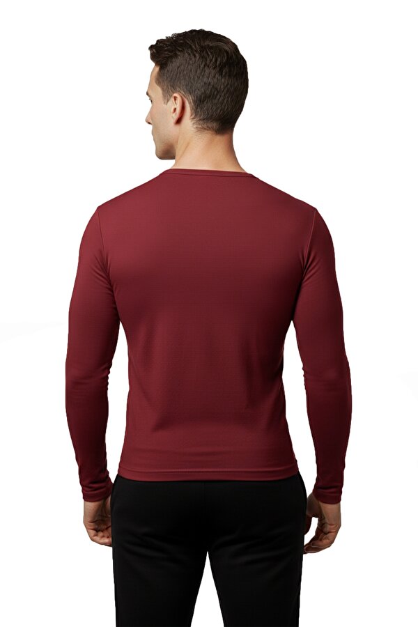 DeepSEA Bordo Dar Kalıp Likralı %90 Pamuk Erkek Sweatshirt – Vücuda Oturan İnce Penye Sweat 2300423