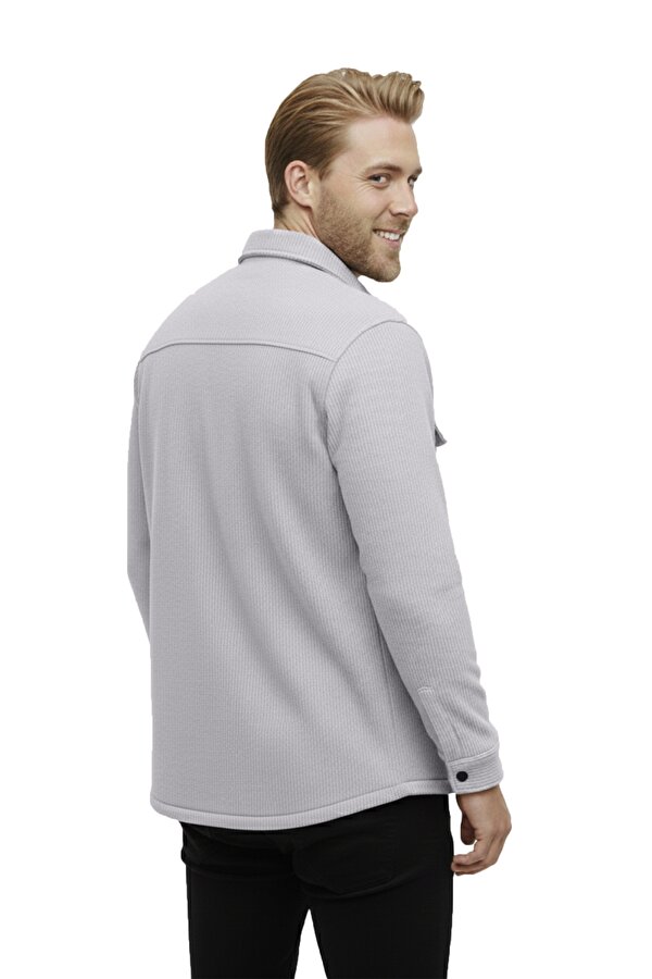 DeepSEA Gri Dar Kesim Erkek Çıtçıtlı Spor Ceket – Fitilli Örme Kumaş, Modern Şehir Stili 2500558