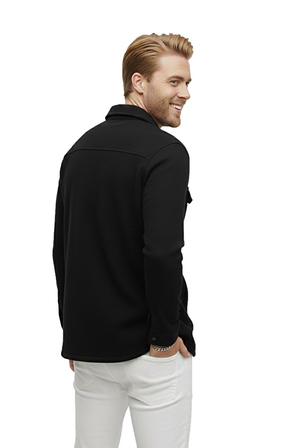 DeepSEA Siyah Dar Kesim Erkek Çıtçıtlı Spor Ceket – Fitilli Örme Kumaş, Modern Şehir Stili 2500558