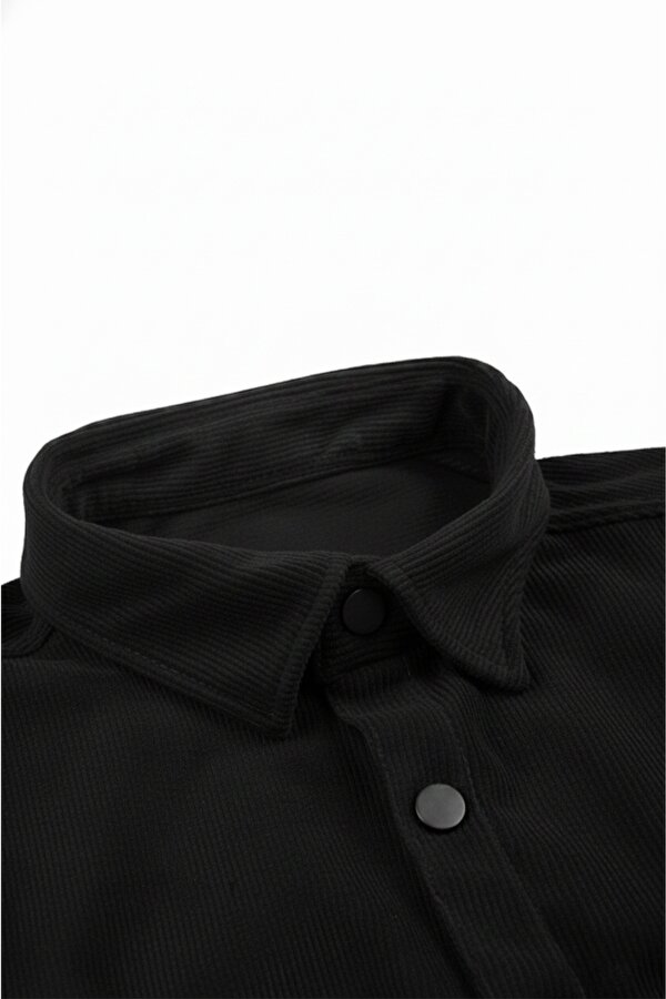 DeepSEA Siyah Dar Kesim Erkek Çıtçıtlı Spor Ceket – Fitilli Örme Kumaş, Modern Şehir Stili 2500558