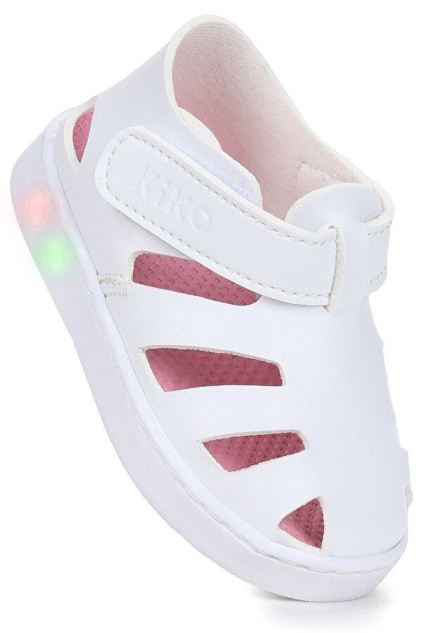 Limba Işıklı Cırtlı Kız Bebek Sandalet Beyaz