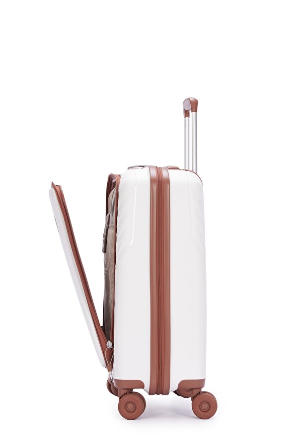 Benetton 8010 Laptop bölmeli Küçük Boy Polipropilen Kırılmaz Valiz  Tekerlekli Valiz BEYAZ