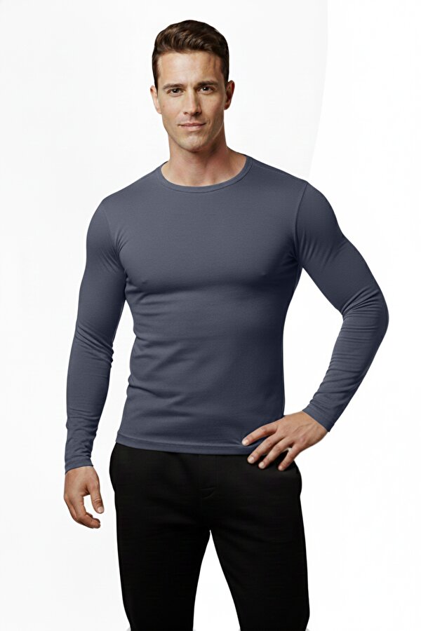 DeepSEA Füme Dar Kalıp Likralı %90 Pamuk Erkek Sweatshirt – Vücuda Oturan İnce Penye Sweat 2300423