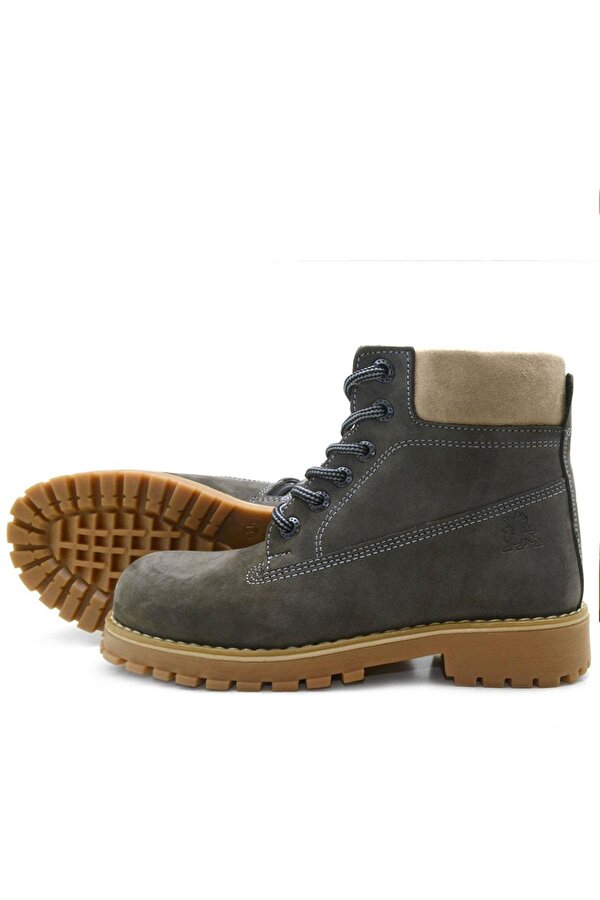 Neson Hakiki Deri Rahat Gri Fermuarlı Unisex Çocuk Bot