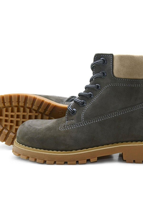 Neson Hakiki Deri Rahat Gri Fermuarlı Unisex Çocuk Bot