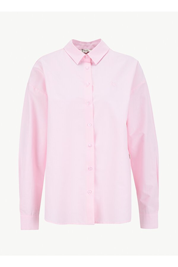 Relaxed Gömlek Yaka Nakışlı Pembe Kadın Gömlek J6SL-GML7045