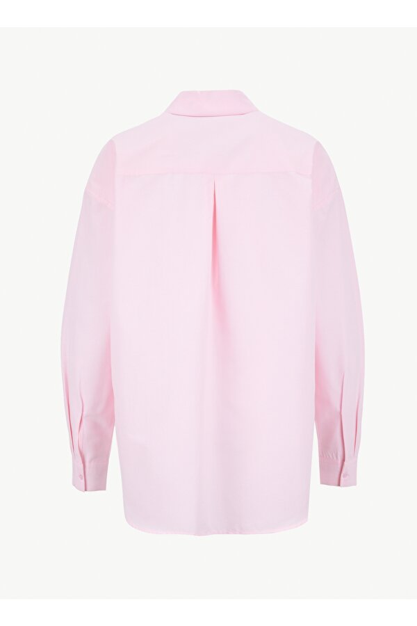 Relaxed Gömlek Yaka Nakışlı Pembe Kadın Gömlek J6SL-GML7045