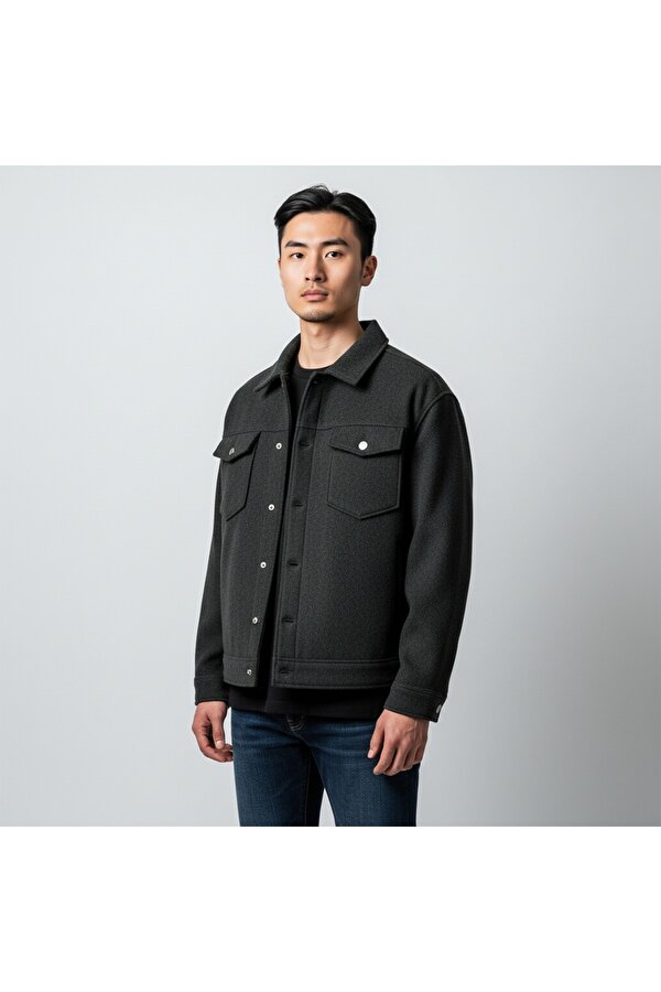 Jack&Jones Ridgewood Melange Overshirt Erkek Siyah Ceket