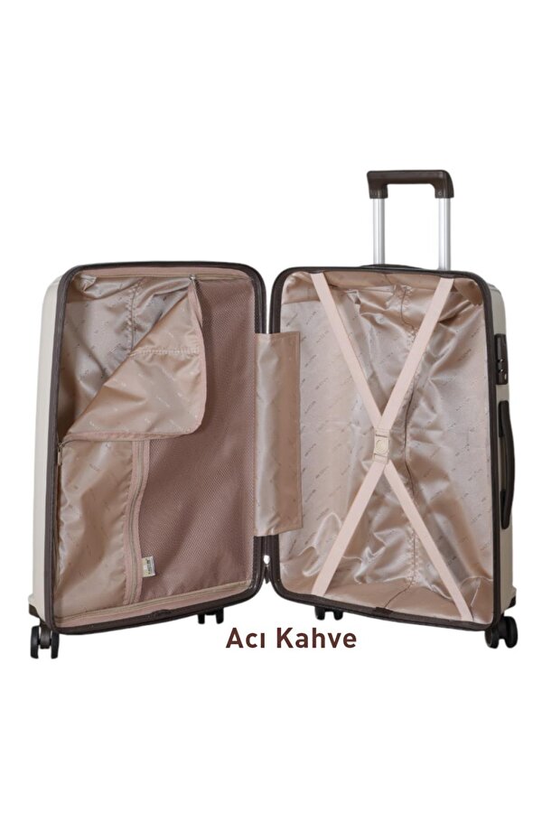 Bavul Orta ve Kabin 2li Set Kırılmaz Silikon Valiz V305 Kemik/AcıKahve