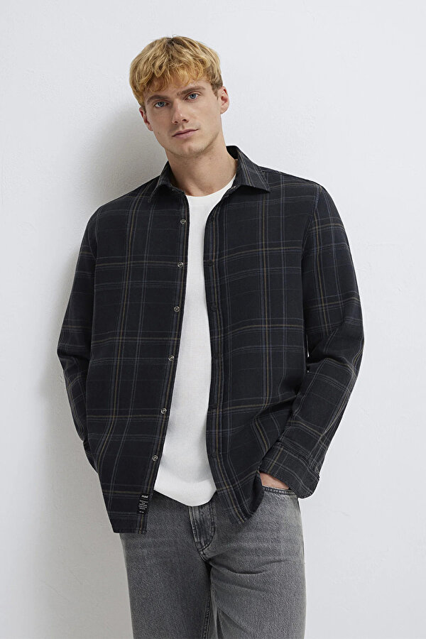 Erkek Ekoseli %100 Pamuk Gömlek M0210806 Walnut Check