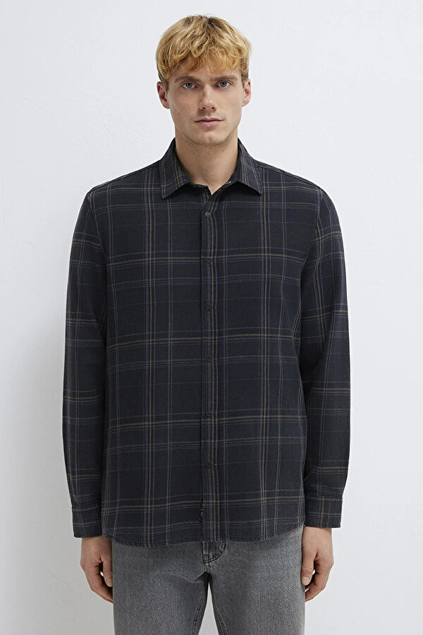 Erkek Ekoseli %100 Pamuk Gömlek M0210806 Walnut Check