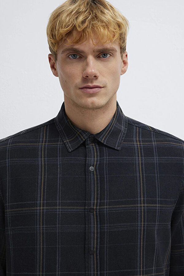 Erkek Ekoseli %100 Pamuk Gömlek M0210806 Walnut Check