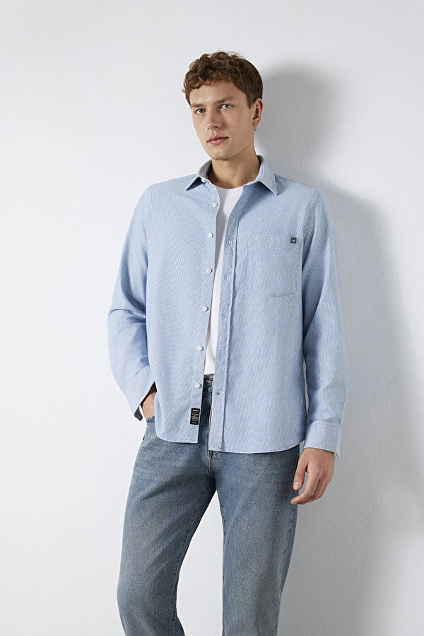 Erkek Çizgili Gömlek M0211852 Indigo