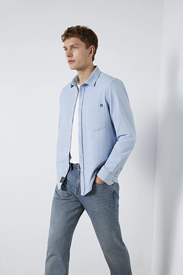 Erkek Çizgili Gömlek M0211852 Indigo