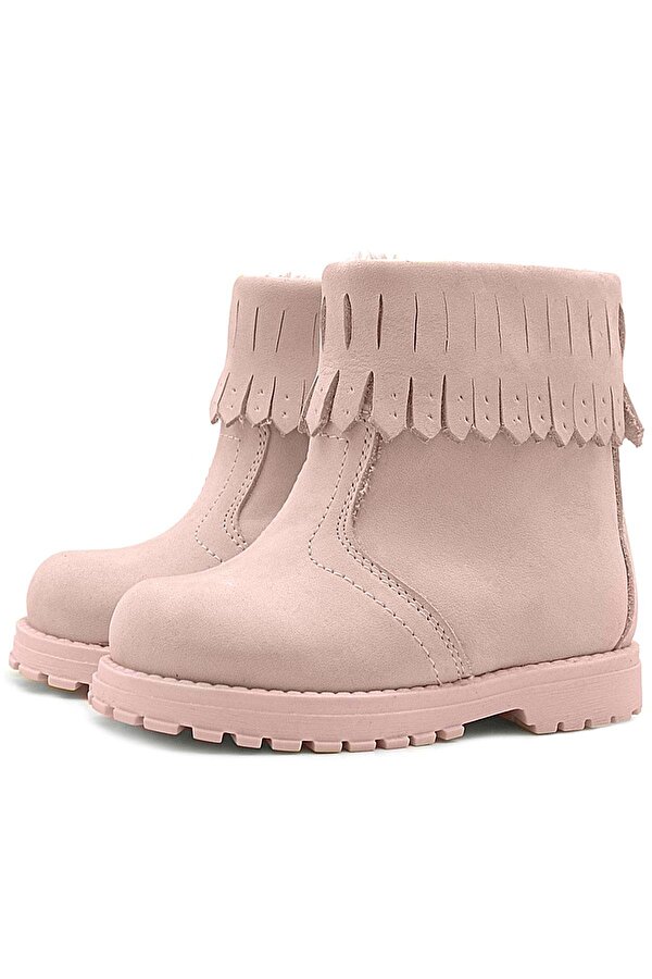 Chiron Hakiki Deri Pembe Fermuarlı Kız Çocuk Bot Çizme