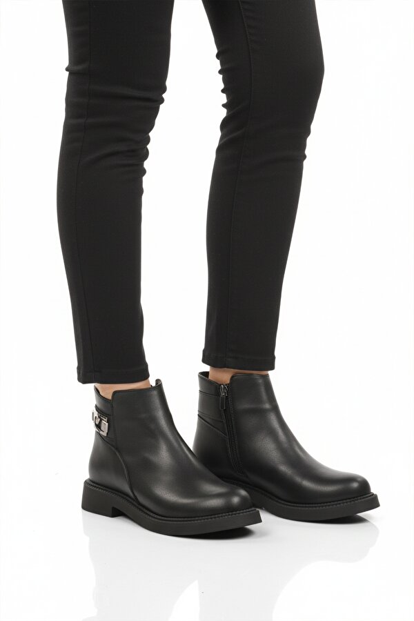 PC-55161 İçi Kürklü Fermuarlı Siyah Kadın Bot