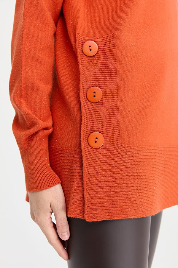 Kadın Tam Balıkçı Yaka Dikişsiz Kazak 23391 Portakal