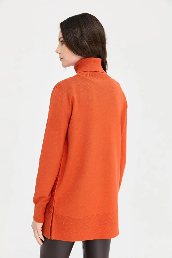Kadın Tam Balıkçı Yaka Dikişsiz Kazak 23391 Portakal