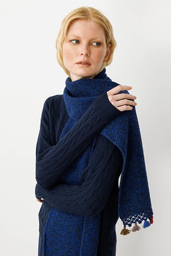 Kadın Kenarı Tığlamalı Püsküllü Yün Kaşkol 22033 Parlement