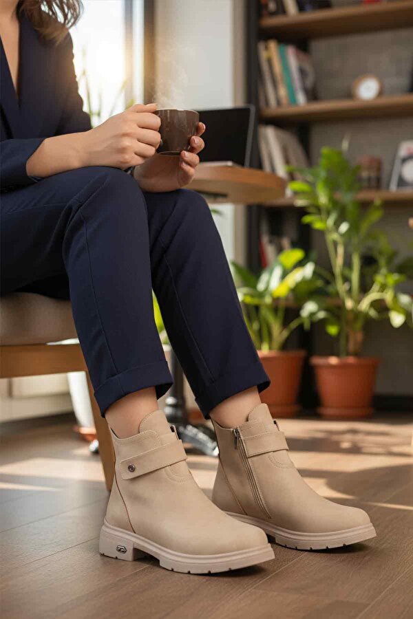PC-55336 Z Bej Nubuk Kadın Bot