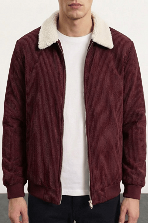 Erkek Kadife Mont Peluş Astarlı Gömlek Yaka Rüzgar Geçirmez Kadife Mont