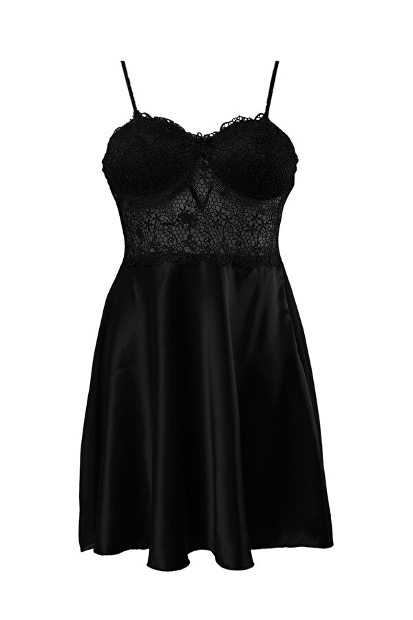 6 Lı Saten Gecelik Çeyiz Takım Siyah