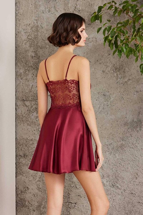 6 Lı Saten Gecelik Çeyiz Takım Bordo