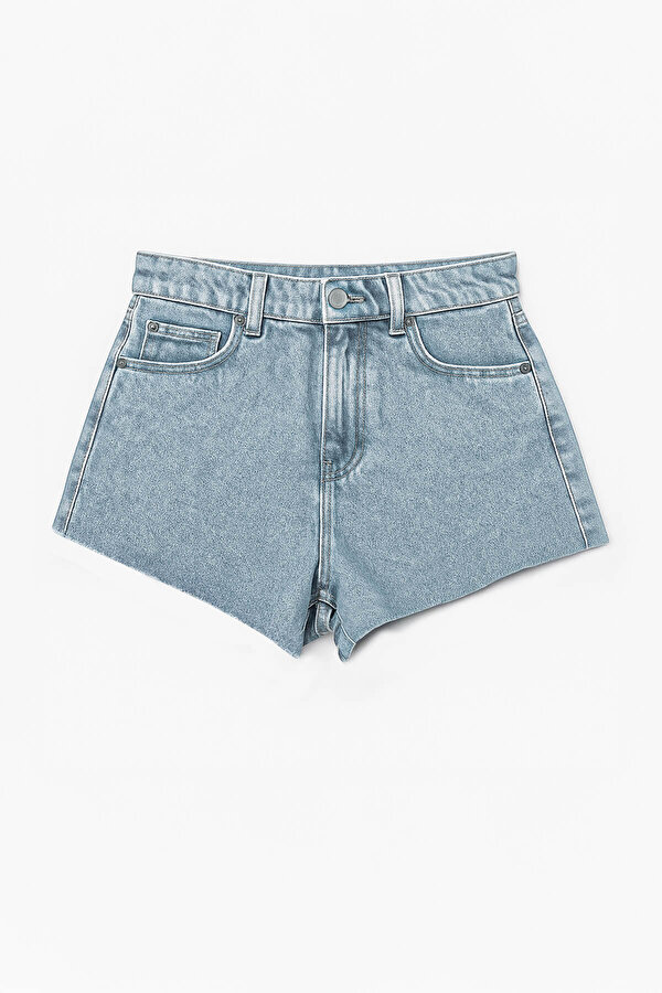 Kadın Yüksek Bel Püsküllü Paça Jean Şort