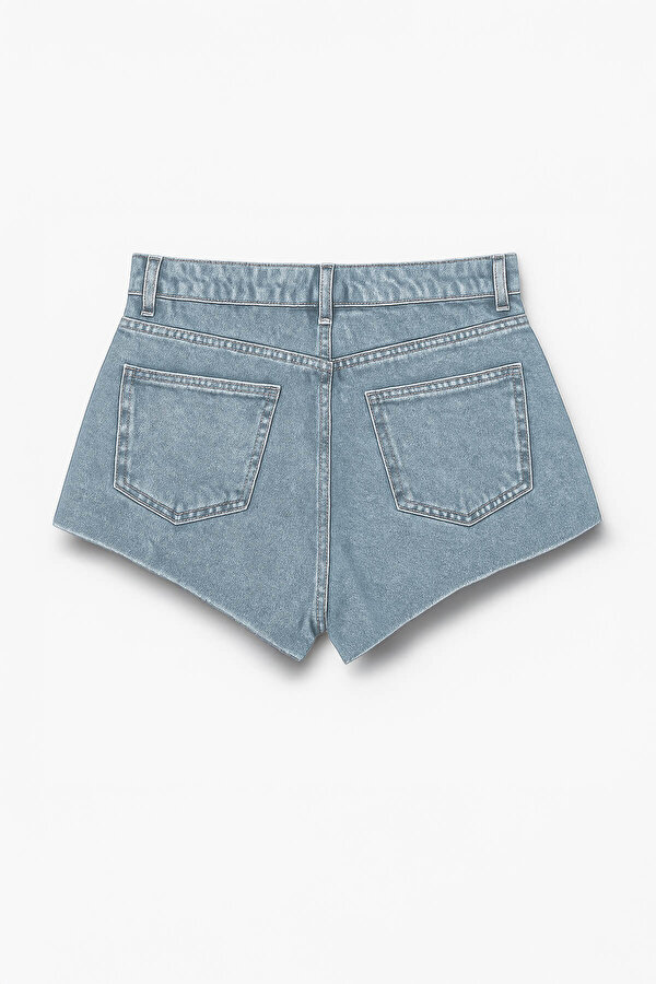 Kadın Yüksek Bel Püsküllü Paça Jean Şort