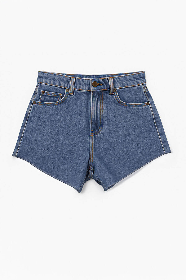 Kadın Yüksek Bel Püsküllü Paça Jean Şort