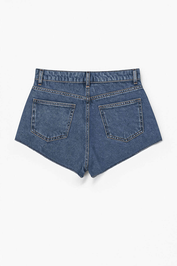 Kadın Yüksek Bel Püsküllü Paça Jean Şort