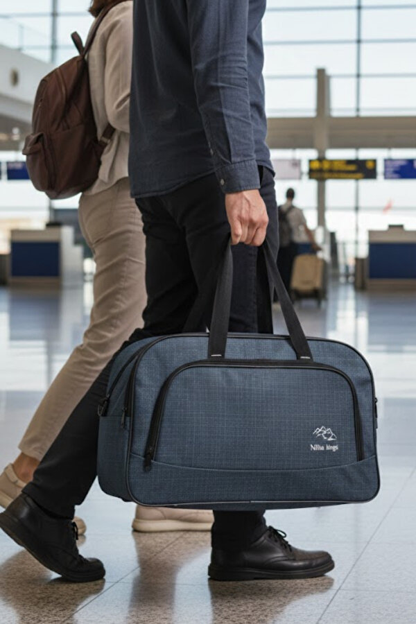 nil-01 UNISEX HAVLU KUMAŞ HOSTES VALİZ SEYAHAT TATİL SPOR HASTANE ÇOK GÖZLÜ EL VE OMUZ ÇANTASI KABİN BOY LACİVERT