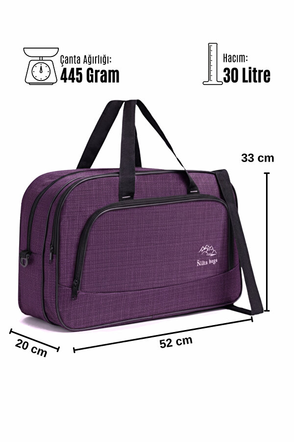 nil-01 UNISEX HAVLU KUMAŞ HOSTES VALİZ SEYAHAT TATİL SPOR HASTANE ÇOK GÖZLÜ EL VE OMUZ ÇANTASI KABİN BOY MOR