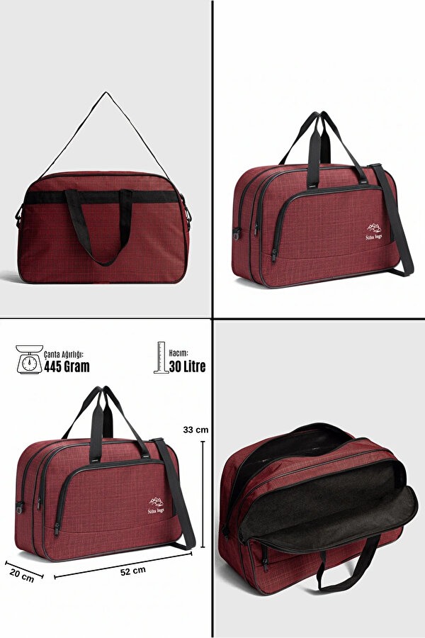nil-01 UNISEX HAVLU KUMAŞ HOSTES VALİZ SEYAHAT TATİL SPOR HASTANE ÇOK GÖZLÜ EL VE OMUZ ÇANTASI KABİN BOY BORDO