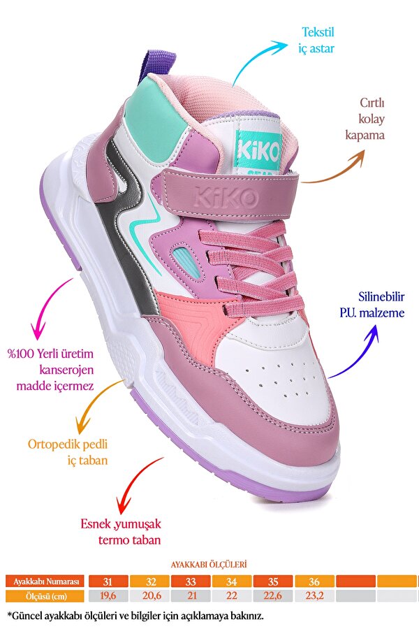 Hayka-3 Cırtlı Kız Çocuk Spor Ayakkabı Lila - Beyaz - Şeker