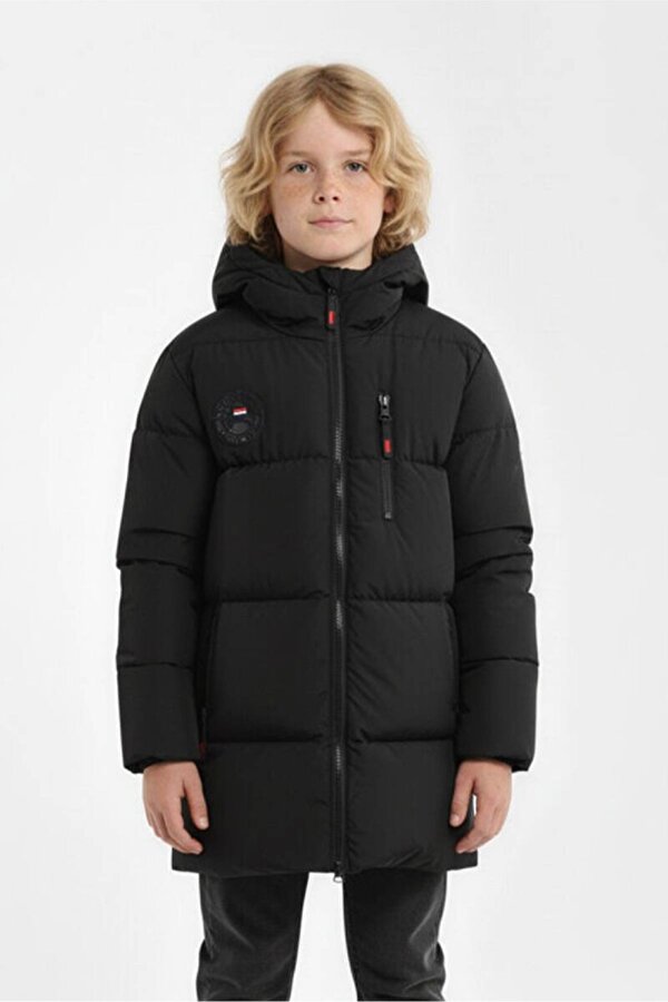 İçi Kürklü Kapüşonlu Jel Elyaf Dolgulu Şişme Erkek Çocuk Kışlık Mont