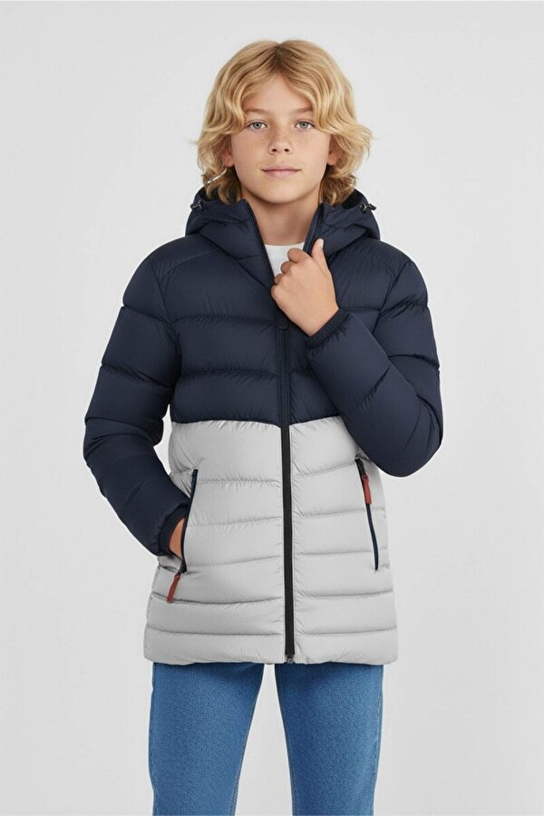 İçi Kürklü Kapüşonlu Jel Elyaf Dolgulu Şişme Erkek Çocuk Kışlık Mont (Çift Renk)