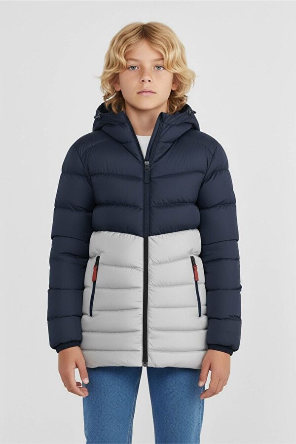 İçi Kürklü Kapüşonlu Jel Elyaf Dolgulu Şişme Erkek Çocuk Kışlık Mont (Çift Renk)