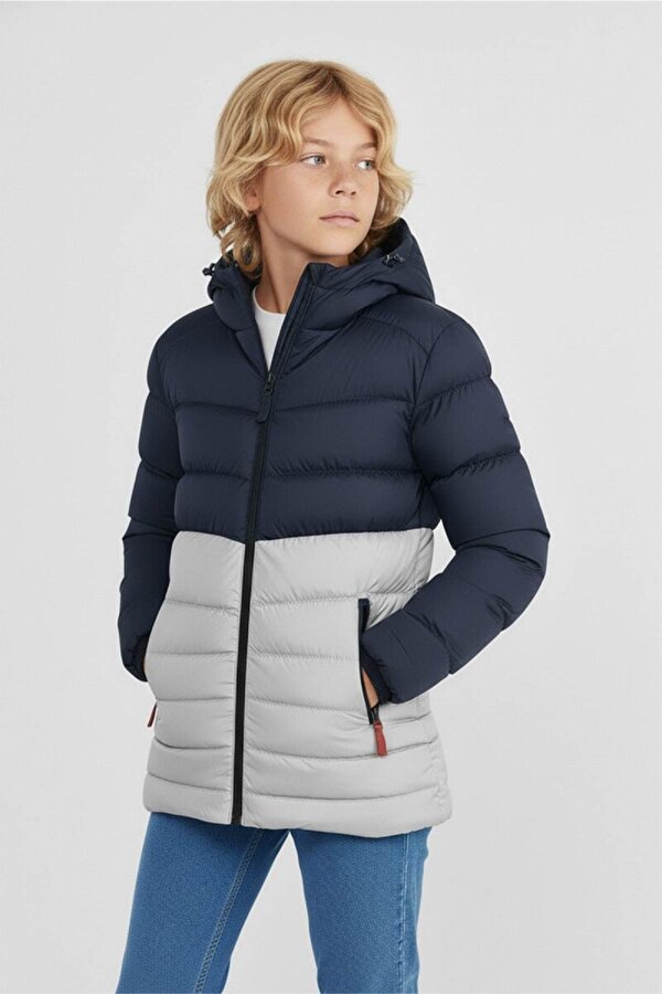 İçi Kürklü Kapüşonlu Jel Elyaf Dolgulu Şişme Erkek Çocuk Kışlık Mont (Çift Renk)