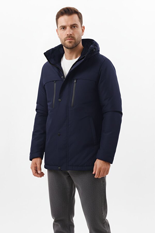 İçi Astarlı Kapüşonlu Jel Elyaflı Su & Rüzgar Geçirmez Cepli Erkek Kışlık Parka Mont