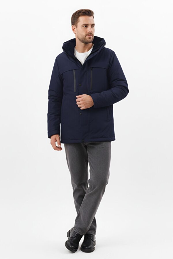 İçi Astarlı Kapüşonlu Jel Elyaflı Su & Rüzgar Geçirmez Cepli Erkek Kışlık Parka Mont