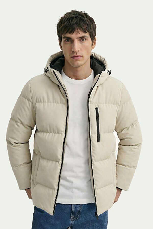 Jel Elyaf Dolgulu Kapüşonlu Şişme Erkek Mont  İçi Astarlı Kışlık Spor Mont – Cepli